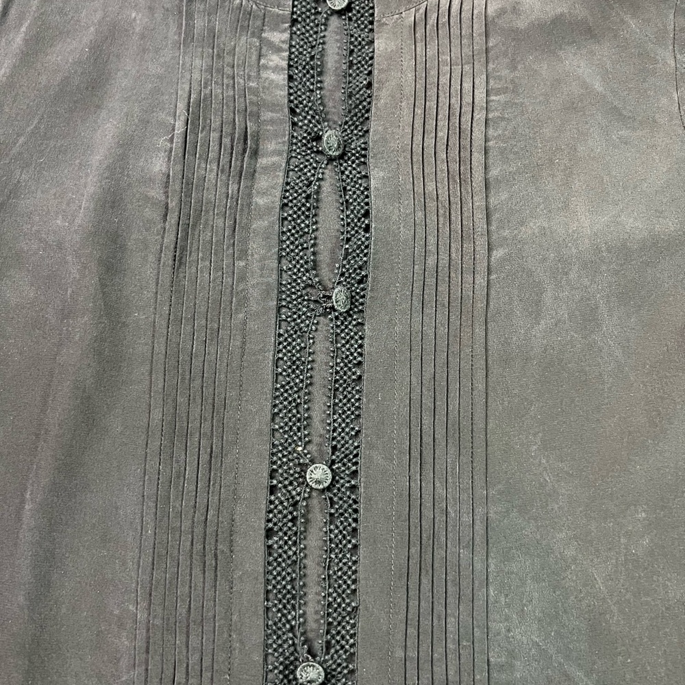 Tory Burch Silk Blouse w/ Crochet Detail & Pintucks – Black – Long Sleeve - Picture 3 of 8